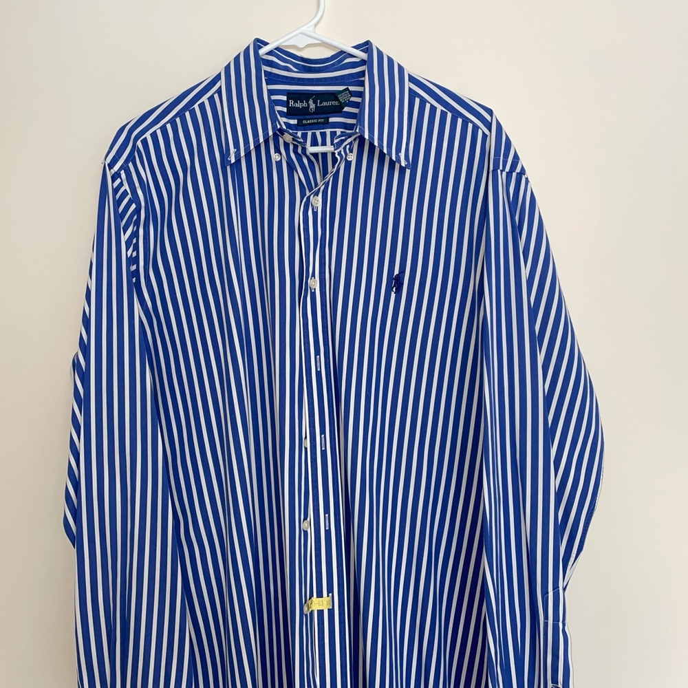 Ralph Lauren Men's Shirt in Blue and White Stripes